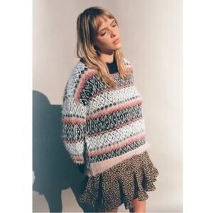 Urban Outfitters UO Garnet Fuzzy Fair Isle Sweater in Black Motif